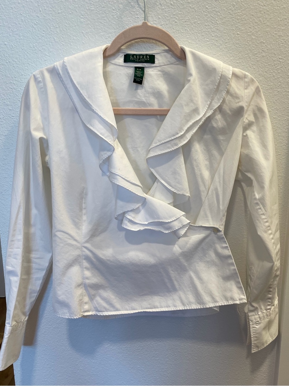 Lauren Ralph Lauren White Ruffle Wrap Blouse